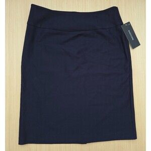 DAILY LOOK Women's Large Knee Length Pencil Skirt Navy Blue Pull-on Stretch New